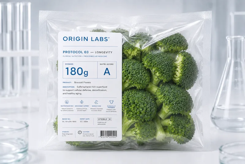 Emballage ORIGIN LABS Protocol Longevity : des myrtilles sous vide